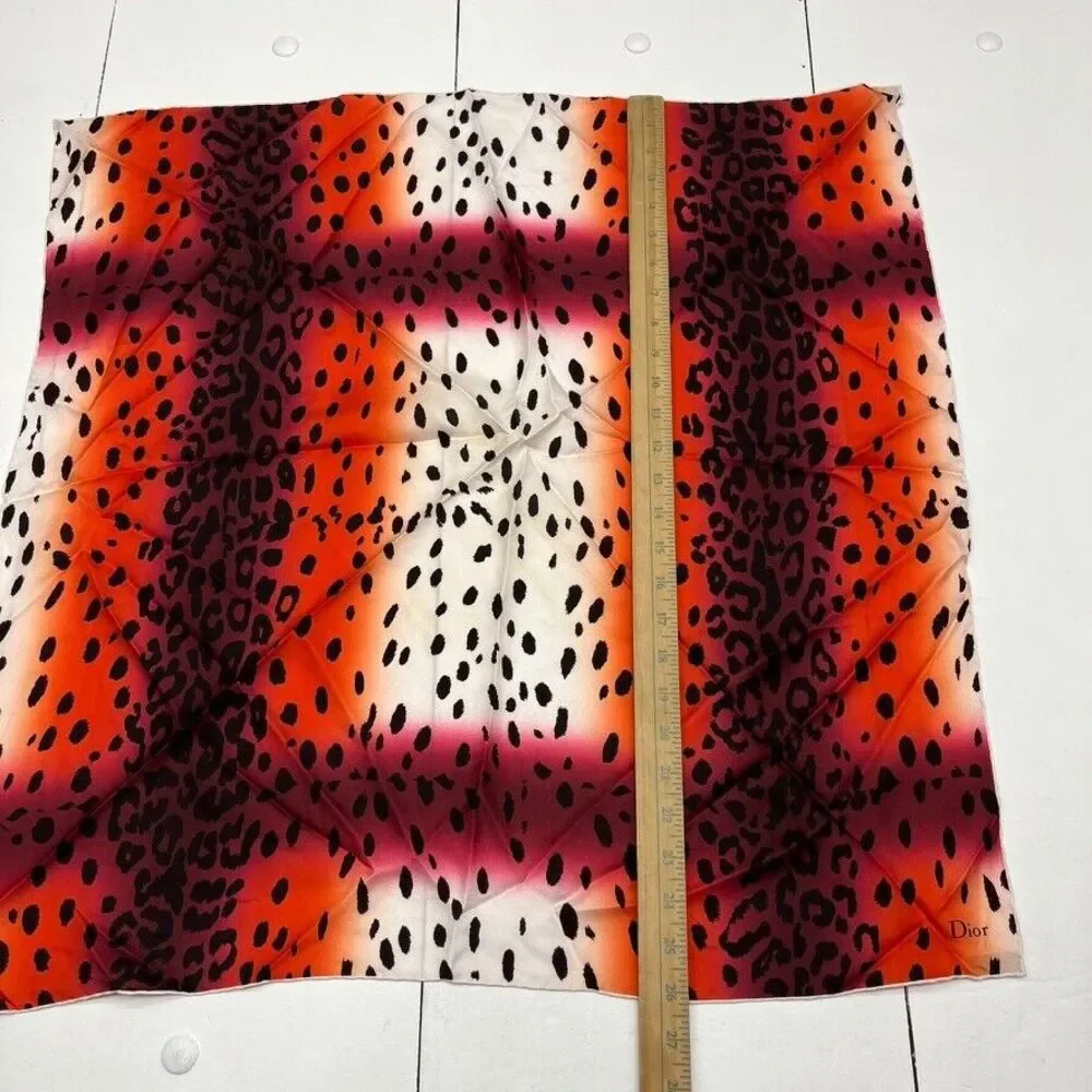Dior Red White Leopard Printed Square 70 Scarf Women One Size NEW *